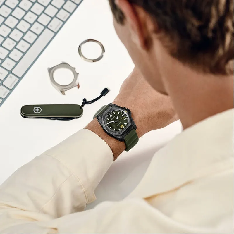 INOX automatic carbon watch set and olive green penknife — صورة 7