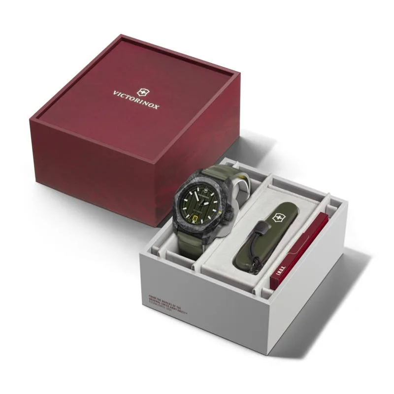 INOX automatic carbon watch set and olive green penknife — صورة 2